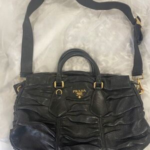 PRADA Black Cervo Gaufre Leather Tote Bag